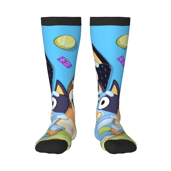 Masiiu Bluey Print Adult Crew socks, Comfortable Novelty Colorful Patterned, Breathable, Stylish Colorblock for Men Women
