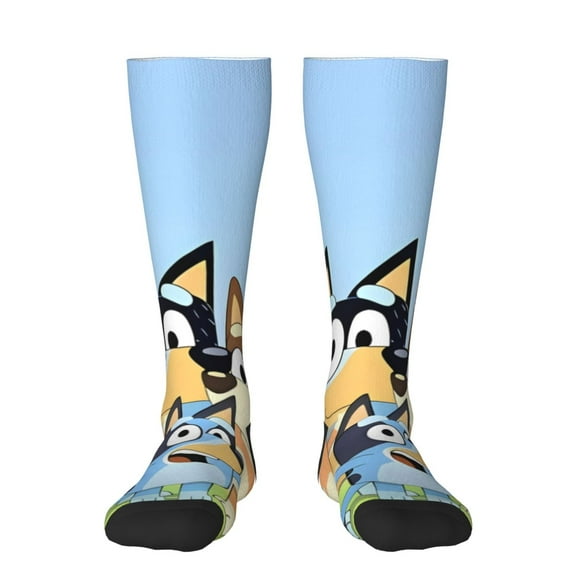 Masiiu Bluey Print Adult Crew socks, Comfortable Novelty Colorful Patterned, Breathable, Stylish Colorblock for Men Women
