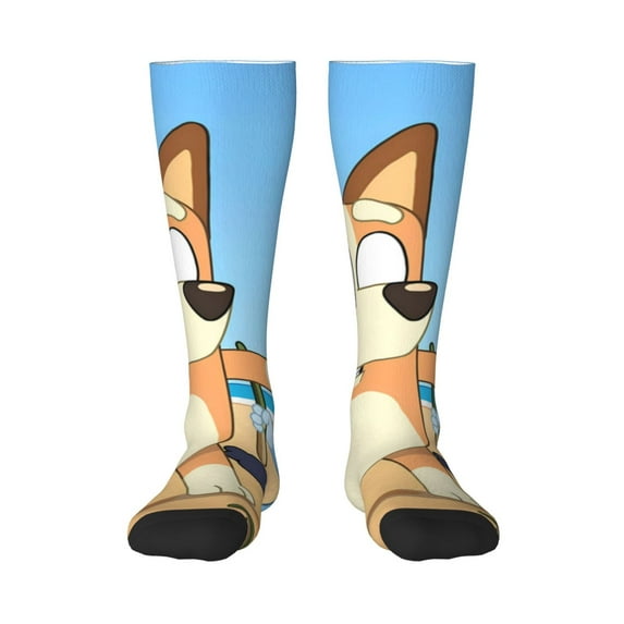 Masiiu Bluey Print Adult Crew socks, Comfortable Novelty Colorful Patterned, Breathable, Stylish Colorblock for Men Women