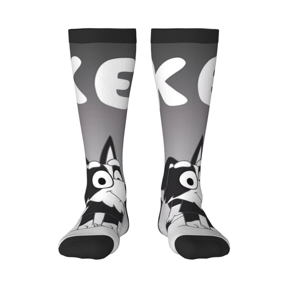 Masiiu Bluey Print Adult Crew socks, Comfortable Novelty Colorful Patterned, Breathable, Stylish Colorblock for Men Women