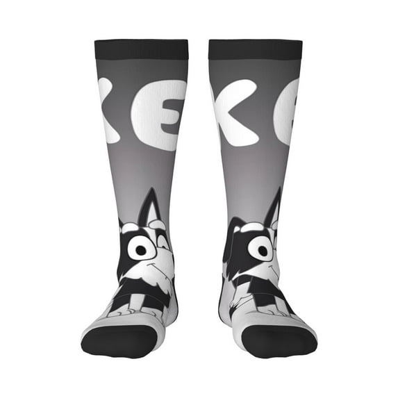 Masiiu Bluey Print Adult Crew socks, Comfortable Novelty Colorful Patterned, Breathable, Stylish Colorblock for Men Women