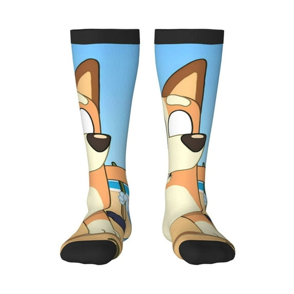 Masiiu Bluey Print Adult Crew socks, Comfortable Novelty Colorful Patterned, Breathable, Stylish Colorblock for Men Women