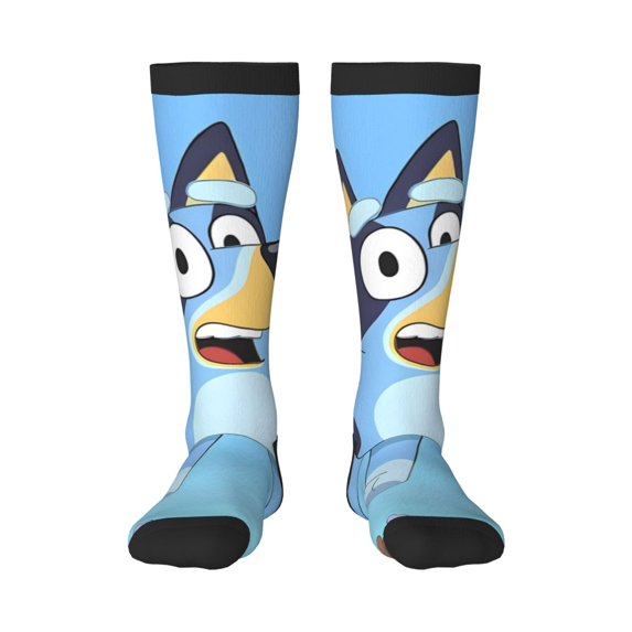 Masiiu Bluey Print Adult Crew socks, Comfortable Novelty Colorful Patterned, Breathable, Stylish Colorblock for Men Women