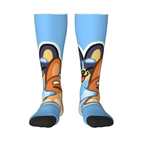 Masiiu Bluey Print Adult Crew socks, Comfortable Novelty Colorful Patterned, Breathable, Stylish Colorblock for Men Women