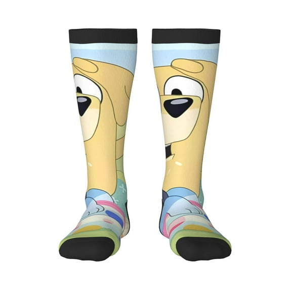 Masiiu Bluey Print Adult Crew socks, Comfortable Novelty Colorful Patterned, Breathable, Stylish Colorblock for Men Women