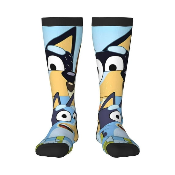 Masiiu Bluey Print Adult Crew socks, Comfortable Novelty Colorful Patterned, Breathable, Stylish Colorblock for Men Women