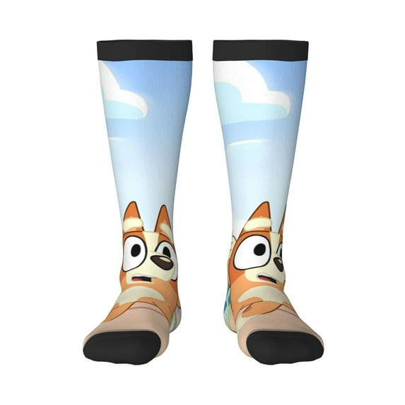 Masiiu Bluey Print Adult Crew socks, Comfortable Novelty Colorful Patterned, Breathable, Stylish Colorblock for Men Women