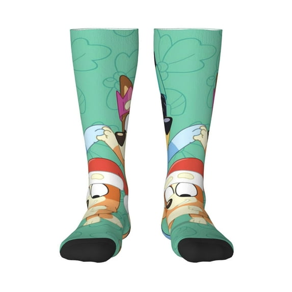 Masiiu Bluey Print Adult Crew socks, Comfortable Novelty Colorful Patterned, Breathable, Stylish Colorblock for Men Women