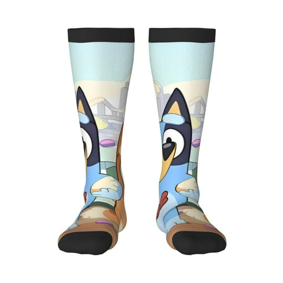 Masiiu Bluey Print Adult Crew socks, Comfortable Novelty Colorful Patterned, Breathable, Stylish Colorblock for Men Women