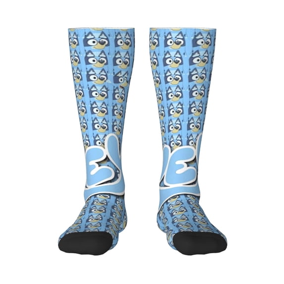 Masiiu Bluey Print Adult Crew socks, Comfortable Novelty Colorful Patterned, Breathable, Stylish Colorblock for Men Women