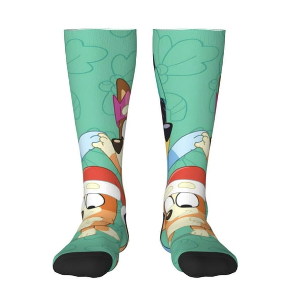 Masiiu Bluey Print Adult Crew socks, Comfortable Novelty Colorful Patterned, Breathable, Stylish Colorblock for Men Women