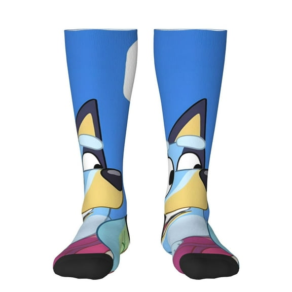 Masiiu Bluey Print Adult Crew socks, Comfortable Novelty Colorful Patterned, Breathable, Stylish Colorblock for Men Women