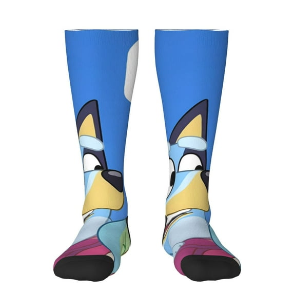 Masiiu Bluey Print Adult Crew socks, Comfortable Novelty Colorful Patterned, Breathable, Stylish Colorblock for Men Women