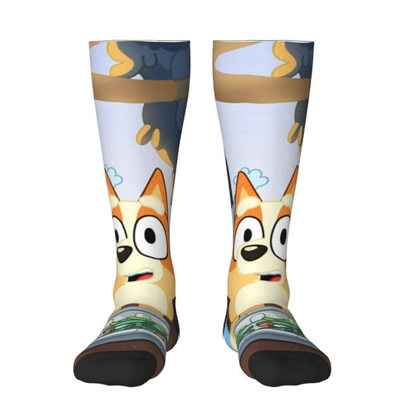 Masiiu Bluey Print Adult Crew socks, Comfortable Novelty Colorful Patterned, Breathable, Stylish Colorblock for Men Women