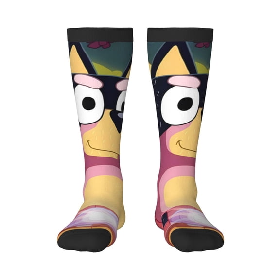 Masiiu Bluey Print Adult Crew socks, Comfortable Novelty Colorful Patterned, Breathable, Stylish Colorblock for Men Women