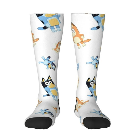 Masiiu Bluey Print Adult Crew socks, Comfortable Novelty Colorful Patterned, Breathable, Stylish Colorblock for Men Women