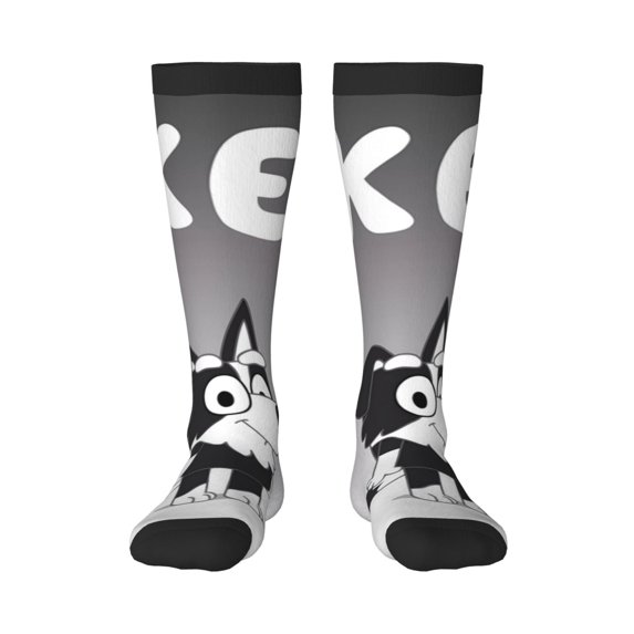 Masiiu Bluey Print Adult Crew socks, Comfortable Novelty Colorful Patterned, Breathable, Stylish Colorblock for Men Women