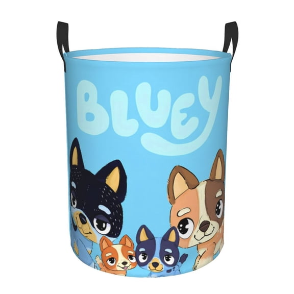 Masiiu Bluey Print Circular Hamper with Handles, Large Capacity Storage basket, Waterproof Oxford Fabric Laundry Basket-Medium
