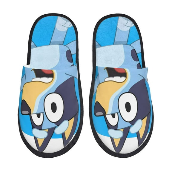 Masiiu Bluey Print Furry Slippers for Indoor, Soft Plush Upper EVA Sole, Warm comfort for Home, Hotel, Office-Large