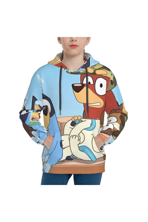 Bluey Print Youth Hoodie Drawstring Hood, Kangaroo Pocket, Casual & Functional Design-Medium