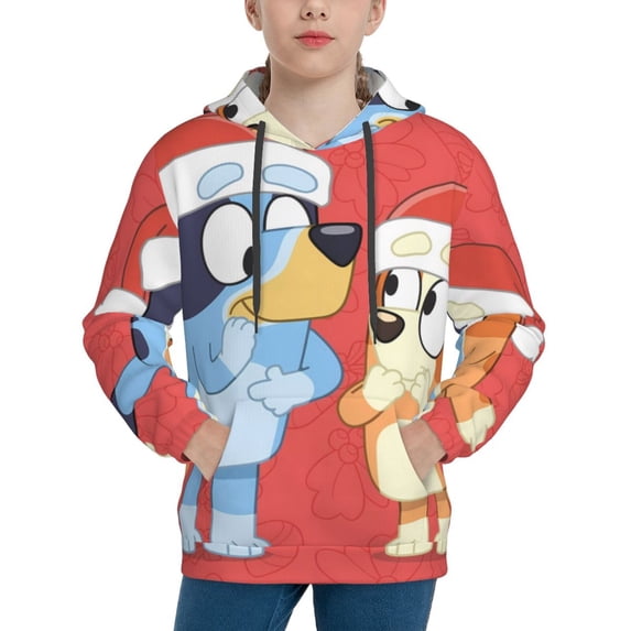 Masiiu Bluey Print Youth Hoodie Drawstring Hood, Kangaroo Pocket, Casual & Functional Design-X-Large