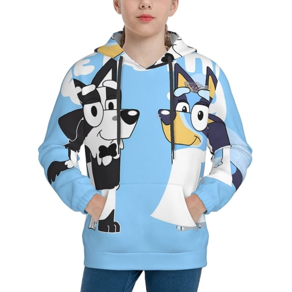 Masiiu Bluey Print Youth Hoodie Drawstring Hood, Kangaroo Pocket, Casual & Functional Design-X-Large