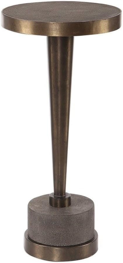 Masika Round Industrial Accent Table in Oxidized Bronze and Gray