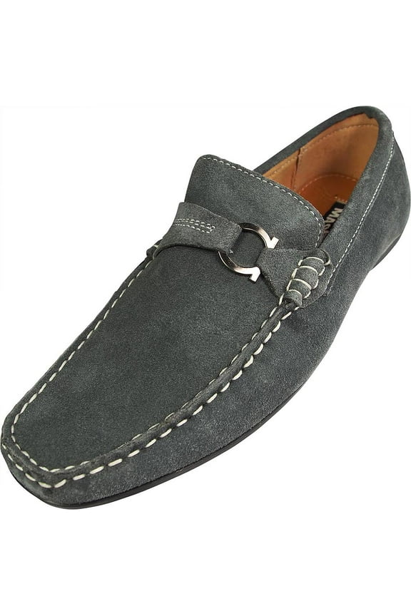 Mens Genuine Leather Driver Moccasins Adult Male Loafer Shoes Grey 6.5