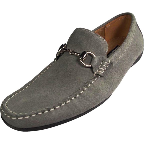 Masimo Mens Suede Driving Moccasins Adult Male Slip on Dress Shoes Grey 7.5