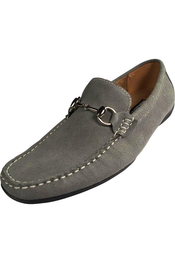Mens Suede Driving Moccasins Adult Male Slip on Dress Shoes Grey 7.5