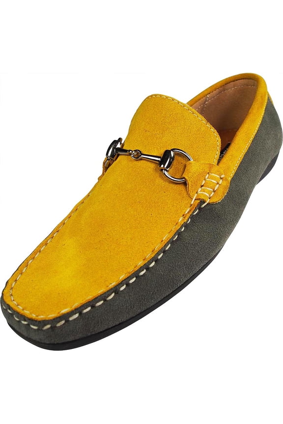 Mens Suede Driving Moccasins Adult Male Slip on Dress Shoes Yellow 7.5