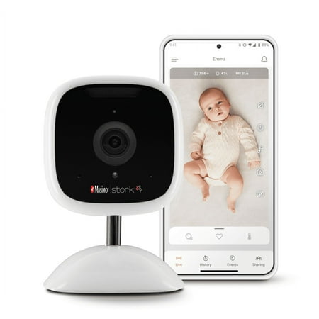 Masimo - Stork Camera Baby Monitor with QHD-Capable Video Streaming, Two-Way Audio, and Remote Tracking via Stork App - White