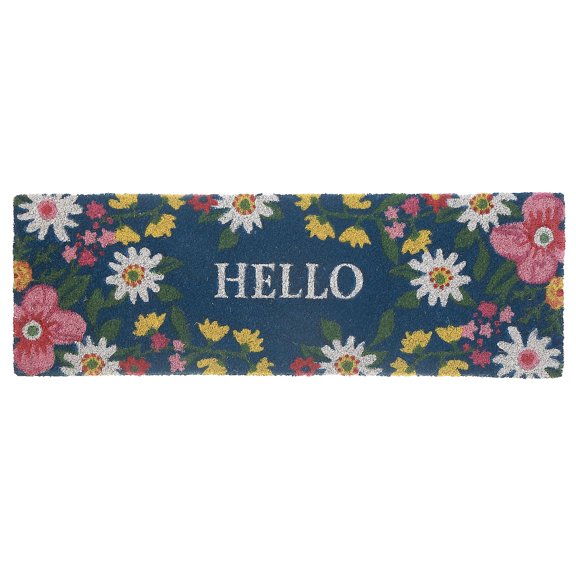 Masion Concepts Coir Door Mat Floral Hello 10"X30" ,Multi,Coir, 10 L x 30 W x 1 H