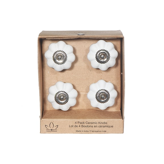 Masion Concepts Decorative Scalloped Ceramic Knob Set Of 4 White ,White,Ceramic, 1.75 L x 1.75 W x 2.75 H