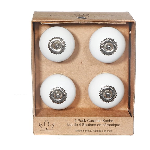 Masion Concepts Decorative Smooth Ceramic Knob Set Of 4 White ,White,Ceramic, 1.75 L x 1.75 W x 2.75 H