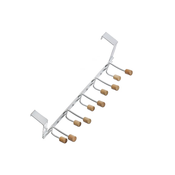 Masion Concepts Iron Powder Coated Over The Door 10 Hooks Wooden Knob ,White,Iron, 13.78 L x 3.74 W x 6.69 H