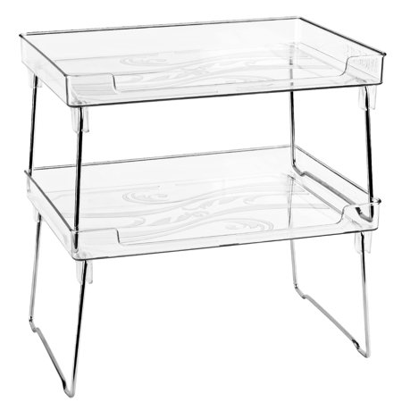 Masirs Clear Stackable Shelf, Easily Organize Your Kitchen Counter and Cabinet Shelves While Creating Extra Storage Space with This Foldable Translucent Plastic Shelf, (2-Pack)