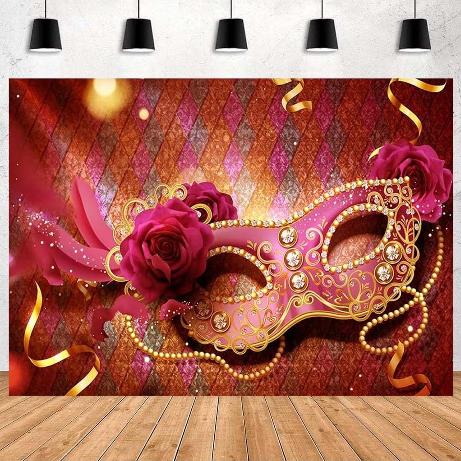 Backdrop Ms Mask Backdrop for Party Photography Fly Pink Flowers Lady Mask ...