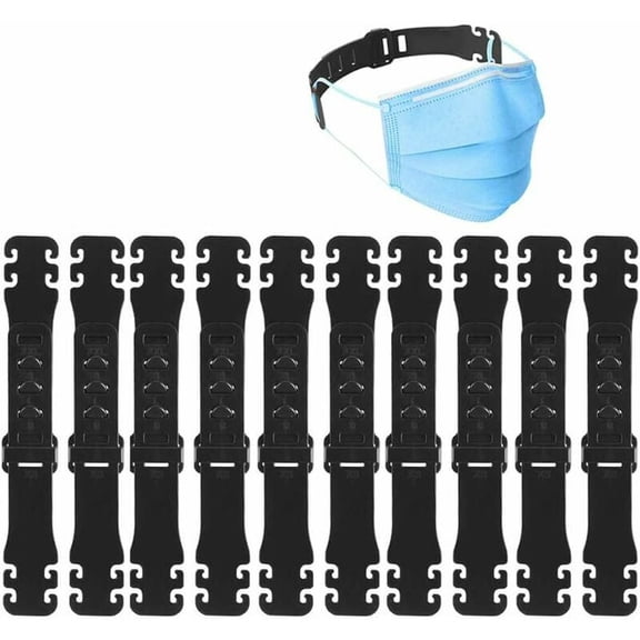 Mask Clips, Adjustable Cord Extension To Relieve Ear Pressure And Pain For Adults And Children, Black, Pack Of 10