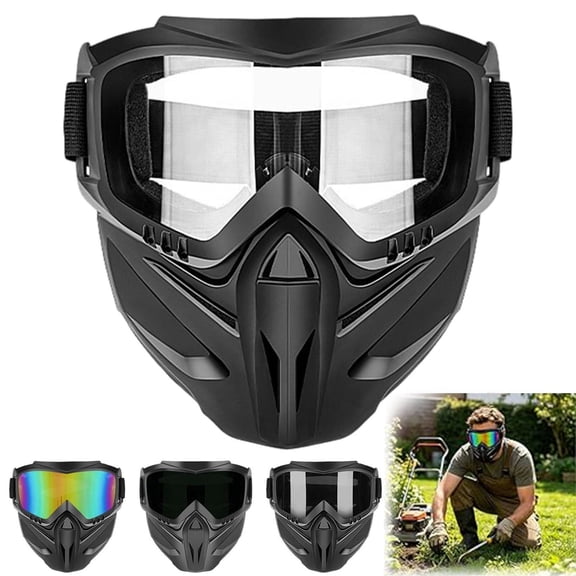 Mask with Detachable Goggles for Riding, Cutting, Mowing& Weedeating Grass, Anti-Dust, Lightweight, Large Viewing Hood, Headset and Helmet Compatible, Green