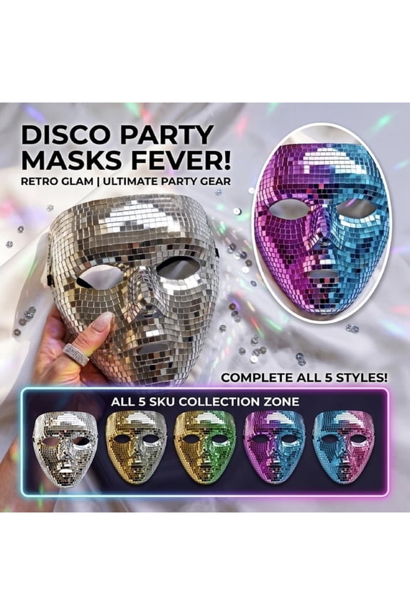 Mask, Disco Ball Style Mask, Masquerade Mask for Couples, Mask Halloween, Disco Party Decorations Accent Piece, 8X7 Inch Shiny Split Blue Pink Reflective Full Face for Disco