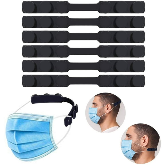 Mask Extender Silicone Extending Hook Belt Ear Strap Hook Mask Hook, Adjustable Anti-Slip Mask Holder for Relieve Long-time Wearing Ears' Pressure & Pain(6PCS) (Black)