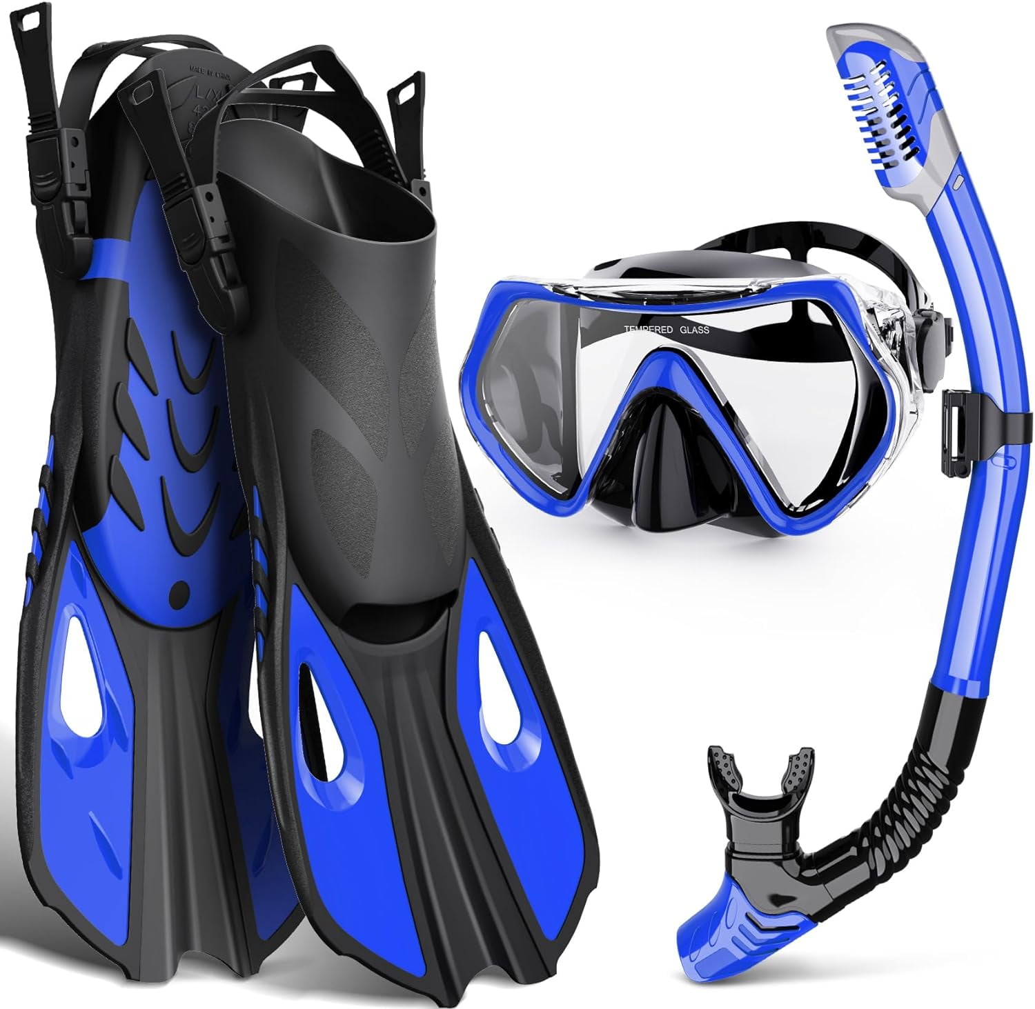 PIYAZI Snorkel Set With Mask, Fins & Dry Snorkel - Adult Snorkeling Gear