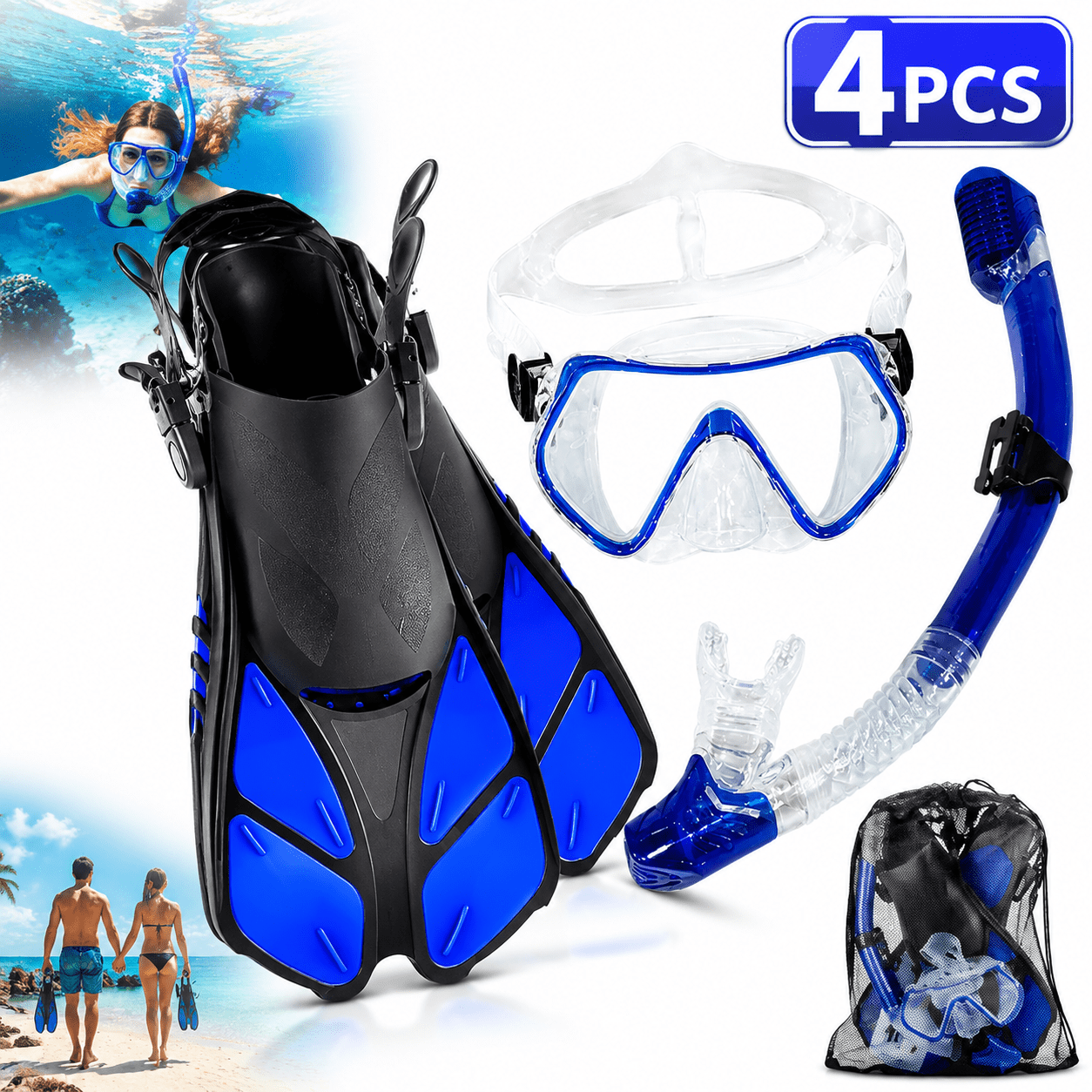 Mask Fin Snorkel Set, Travel Size Snorkeling Gear for Adults with ...