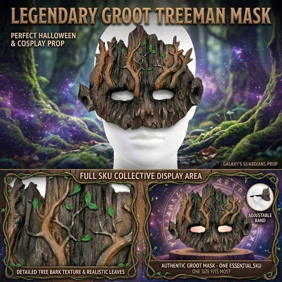 Mask, Forest Spirit Mask, Masquerade Mask, Scary Halloween Mask, 9X8 Inch Textured Tree Halloween Half Face Mask, Lightweight Accessory for Events, Renaissance Fair Outings,