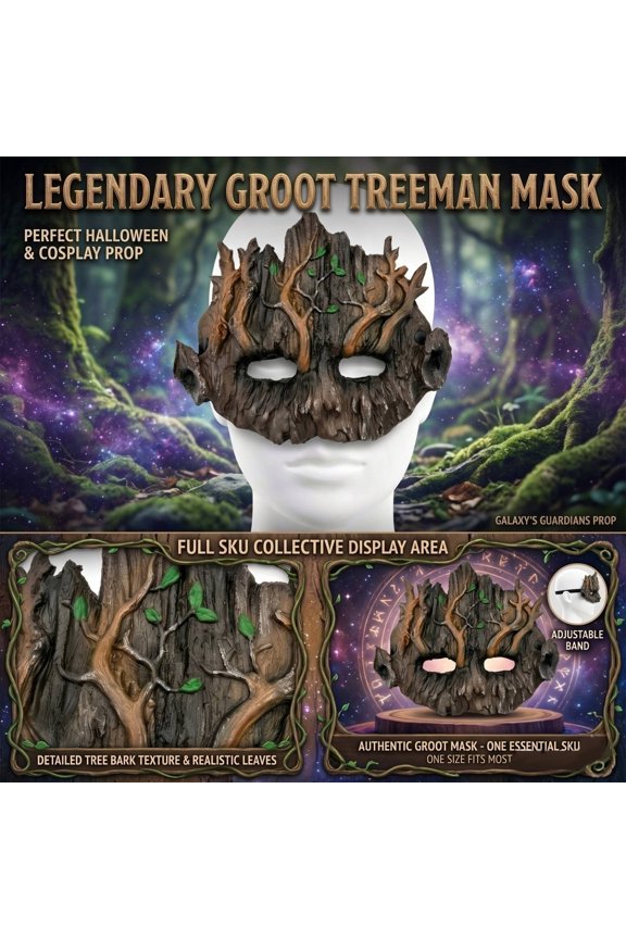 Mask, Forest Spirit Mask, Masquerade Mask, Scary Halloween Mask, 9X8 Inch Textured Tree Halloween Half Face Mask, Lightweight Accessory for Events, Renaissance Fair Outings,