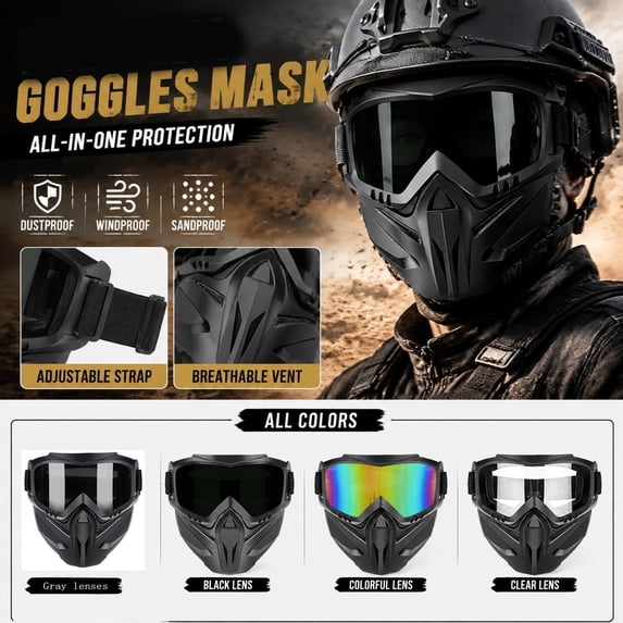 Mask | Full Face Protective Gear for Paintball Outdoor Sports | Black Face Mask with Uv Protection | Great Gift for Airsofter | 7.5 X 7 in