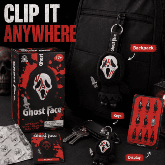 Mask Horror Character Vinyl Plush Figure Bag Clip, Collectible Accessory for Handbag, Backpack, Keychain, Display & Gift