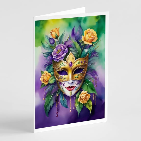 Caroline's Treasures DAC5235GCA7P Mask Mardi Gras Greeting Cards Pack of 8 Blank Cards with Envelopes Whimsical A7 Size 5x7 Blank Note Cards