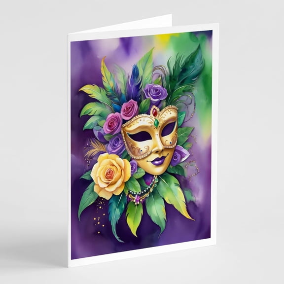 Caroline's Treasures DAC5238GCA7P Mask Mardi Gras Greeting Cards Pack of 8 Blank Cards with Envelopes Whimsical A7 Size 5x7 Blank Note Cards